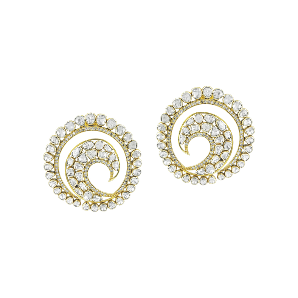 Polki Stud Earrings with Swirl Pattern